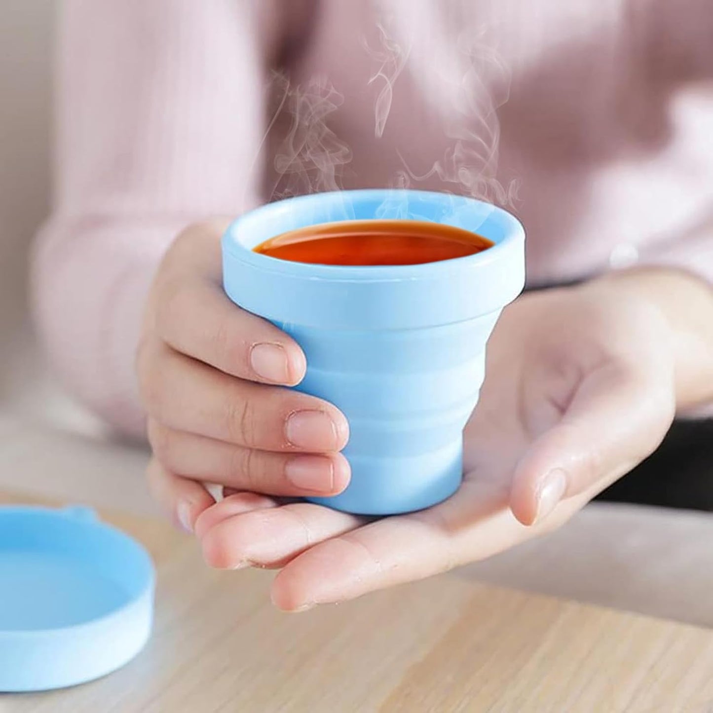 Round Silicone Foldable Travel Mug With Lid