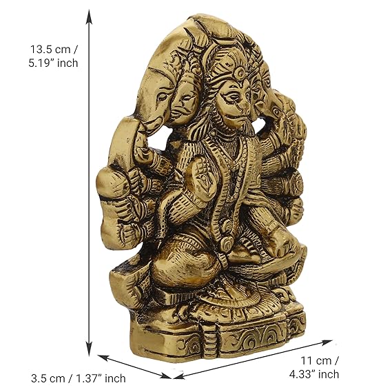 Golden Panch Mukhi Hanuman Metal Decorative Showpiece