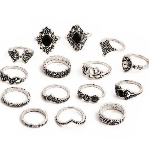 BohoMystic 15-Piece Oxidized Ring Set