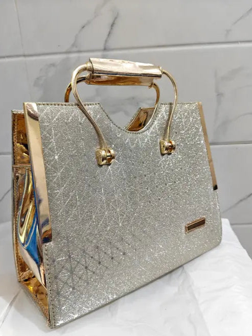 GlamAura Metallic Sparkle Handbag
