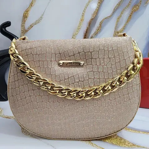 Golden Luxe Croc-Textured Shoulder Bag
