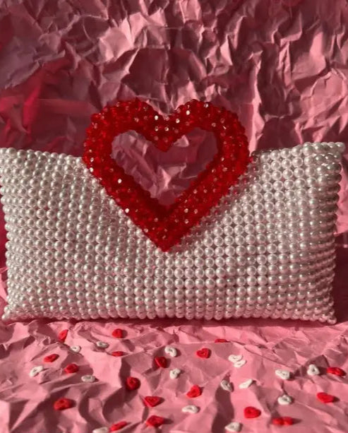 Sweetheart Pearl Beaded Clutch