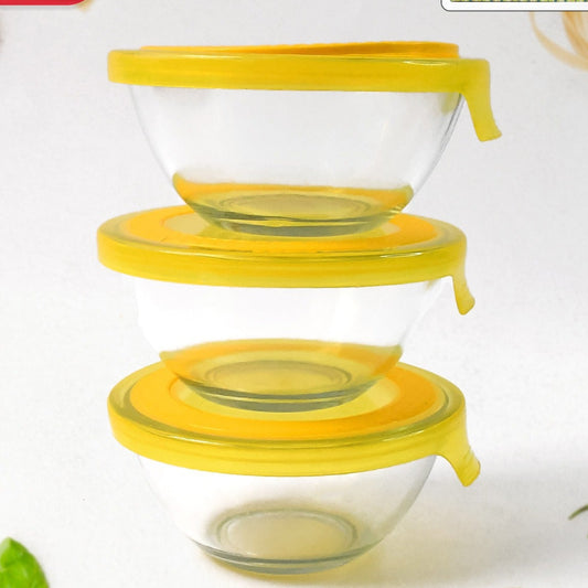 CrystalNest 3-Piece Glass Mixing & Storage Bowl Set with Lids