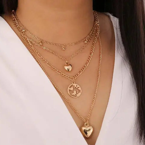 Golden Globe Heart Layered Necklace