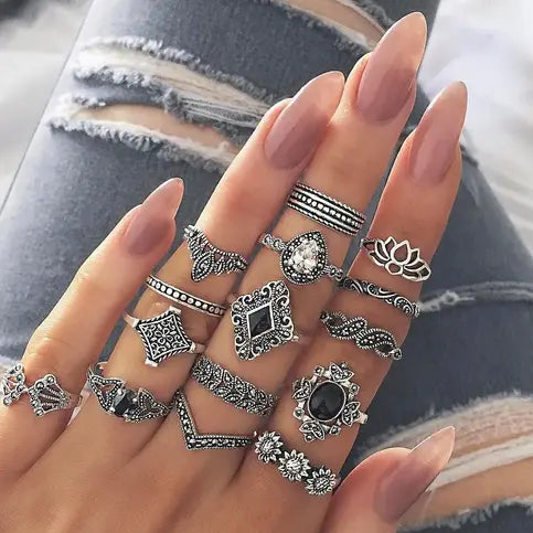 BohoMystic 15-Piece Oxidized Ring Set